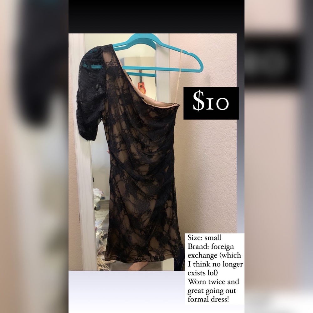 Black Formal Lace one Shoulder fitted party dress
